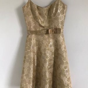 ABS Evening By Allen Schwartz EUC Cocktail Party Dress Brocade Gold Silver Sz 4